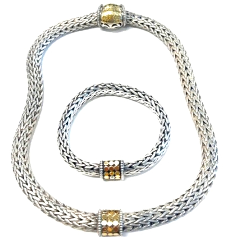 18K John Hardy Jaisalmer Gold Sterling  Braided Necklace The Bracelet Is SOLD.